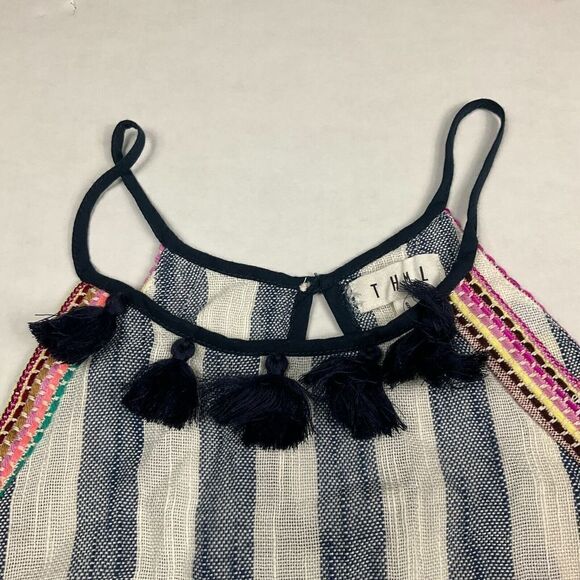 THML Womens Embroidered Shirt Striped Sleeveless Casual Relaxed Fit Top Small - Picture 3 of 11